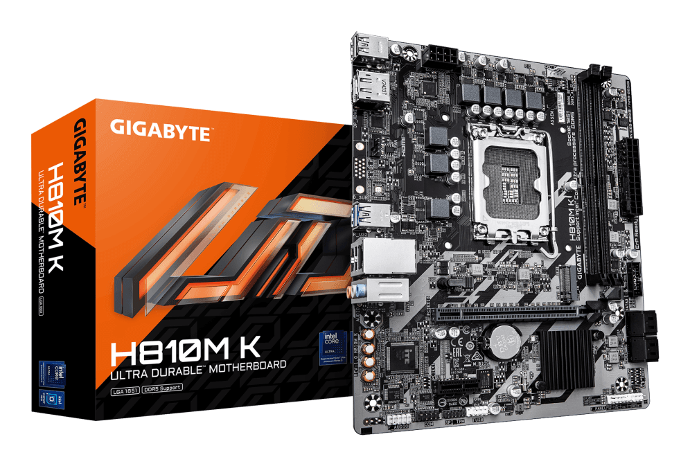 GIGABYTE H810M K Placa Base – Procesadores Intel Core Ultra (Serie 2), VRM de 3+1+2 fases, hasta 6400 MHz DDR5, 1 x M.2 PCIe 4.0, LAN 1 GbE, USB 3.2 Gen 1
