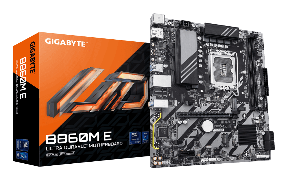 GIGABYTE B860M E Placa Base - Procesadores Intel Core Ultra Series, VRM de 4+1+2 fases, hasta 8800MHz DDR5 (O.C), 2xPCIe 4.0 M.2, LAN 1GbE, USB 3.2 Gen 1