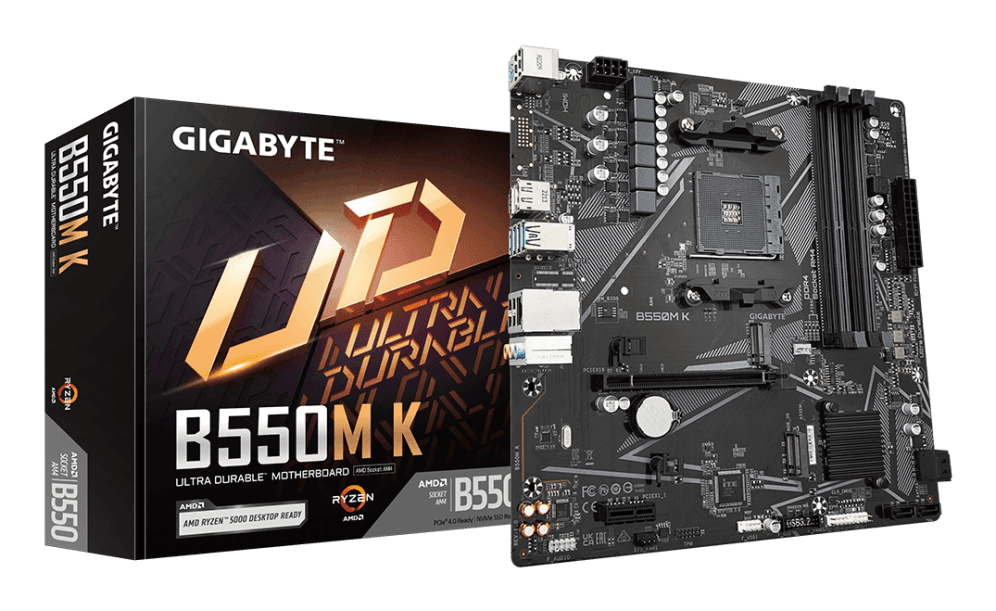 GIGABYTE B550M K Placa base - Procesadores AMD Ryzen 5000, hasta 4733 MHz DDR4, 1xPCIe 4.0 + 1xPCIe 3.0 M.2, LAN 1GbE, USB 3.2 Gen 1