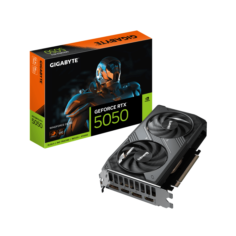 GIGABYTE GeForce RTX 5050 WINDFORCE OC 8G Tarjeta Gráfica - 8GB GDDR6, 128bit, PCI-E 5.0, 2587MHz Frecuencia del núcleo, 2 x DP, 2 x HDMI, NVIDIA DLSS 4, GV-N5050WF2OC-8GD