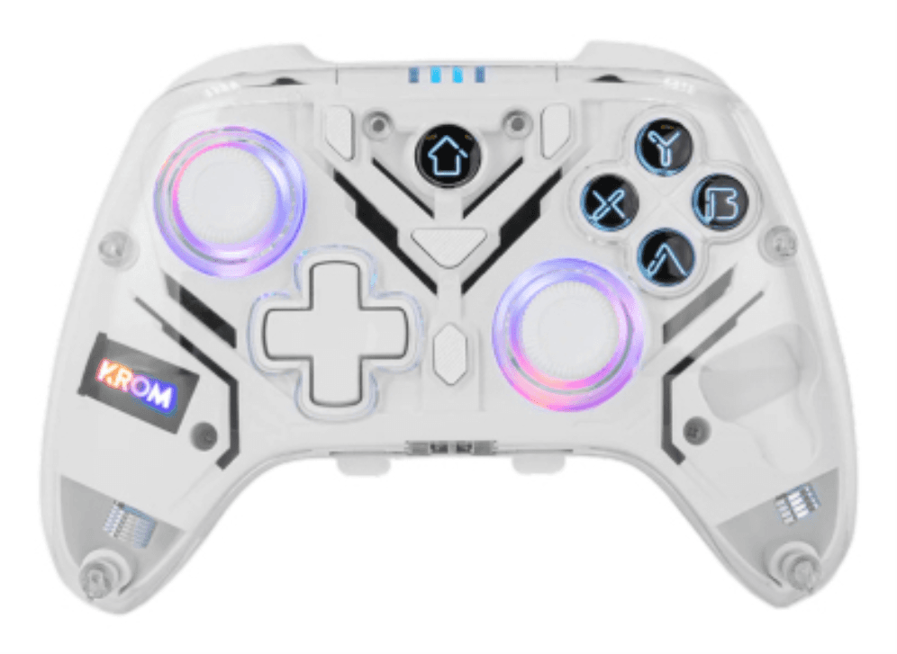 Krom NXKROMKRYSTAL mando y volante Transparente, Blanco Bluetooth/USB Gamepad Analógico/Digital Android, Nintendo Switch, Nintendo Switch 2, PC, iOS