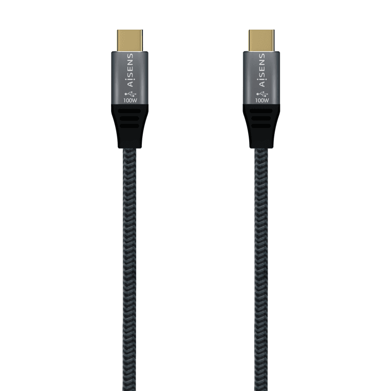 AISENS Cable USB 3.2 Gen2X2 Aluminio 20Gbps 5A 100W E-Mark, Tipo USB-C/M-USB-C/M, Gris, 2.0M