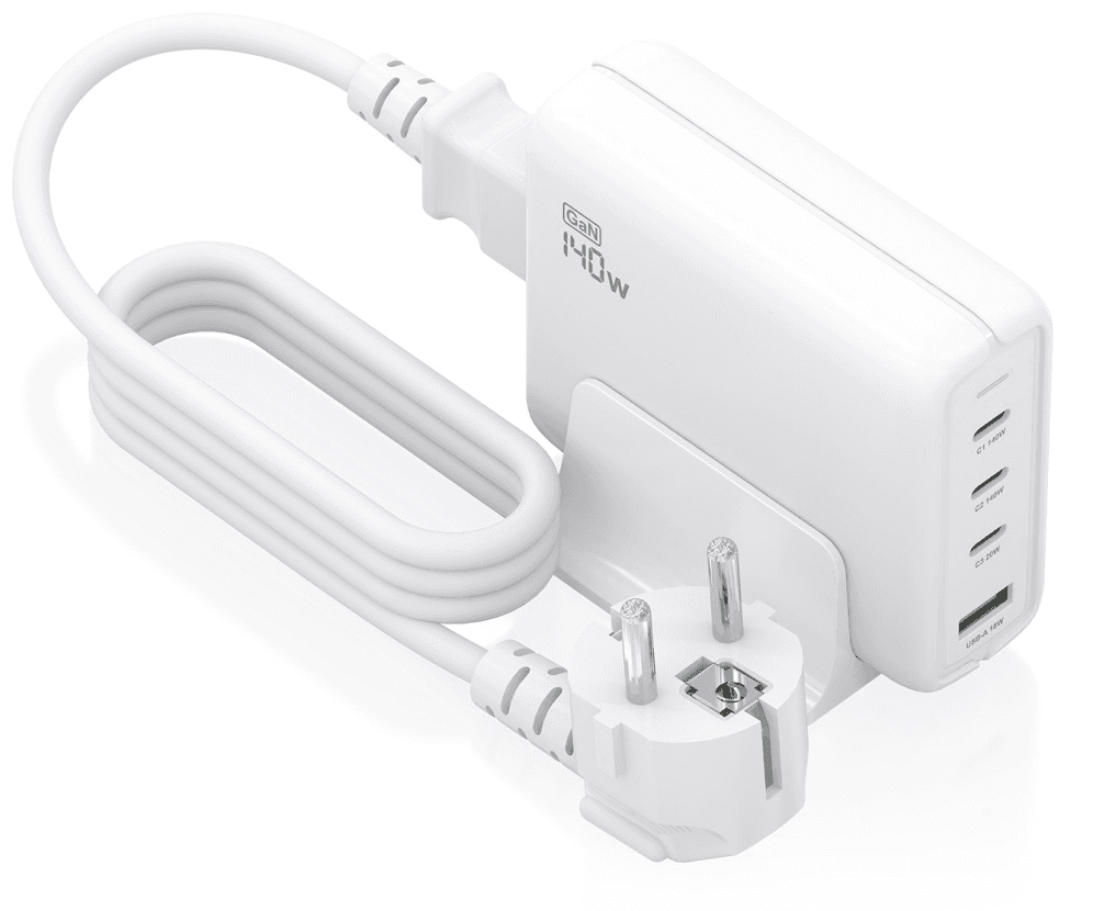 AISENS Cargador Sobremesa GaN 140W, 3x USB-C PD3.1 QC4.0 QC5.0, 1x USB-A QC3.0, Blanco
