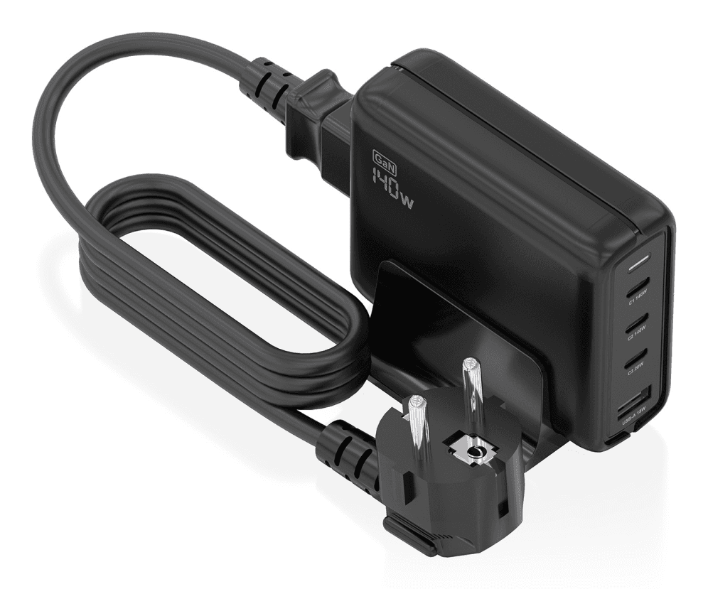 AISENS Cargador Sobremesa GaN 140W, 3x USB-C PD3.1 QC4.0 QC5.0, 1x USB-A QC3.0, Negro