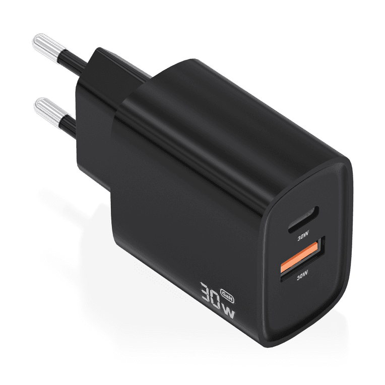 AISENS Cargador GaN 30W, 1xUSB-C PD3.0 QC4.0, 1xUSB-A QC3.0, Negro