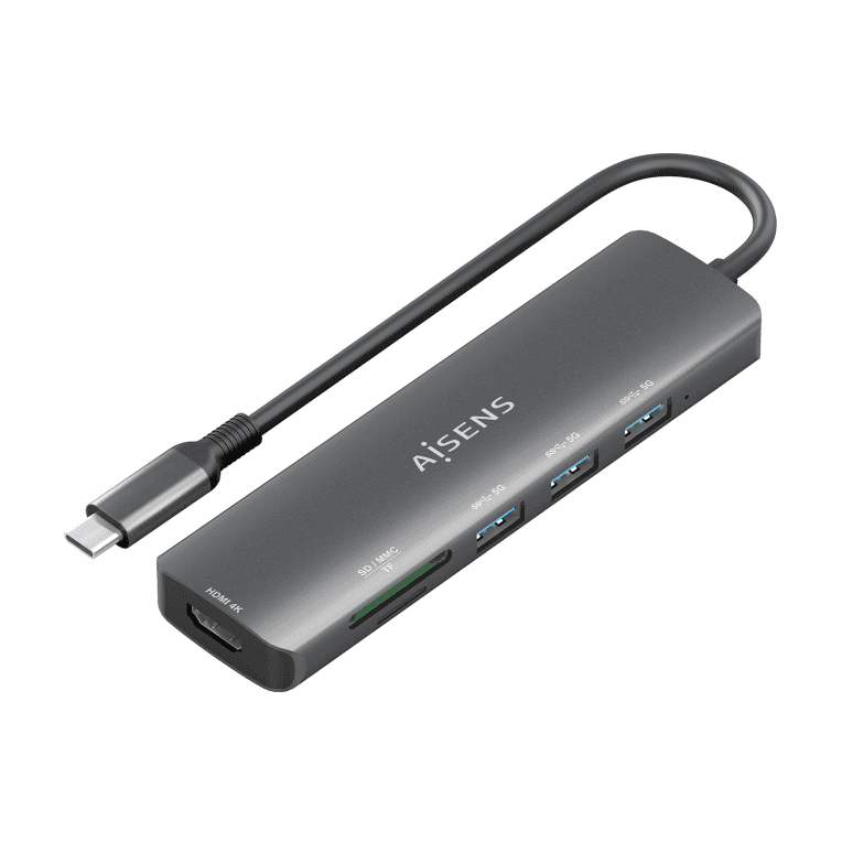 AISENS ASUC-6P024-GR base para portátil y replicador de puertos Alámbrico USB 3.2 Gen 1 (3.1 Gen 1) Type-C