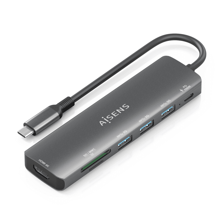 AISENS ASUC-7P025-GR base para portátil y replicador de puertos Alámbrico USB 3.2 Gen 1 (3.1 Gen 1) Type-C