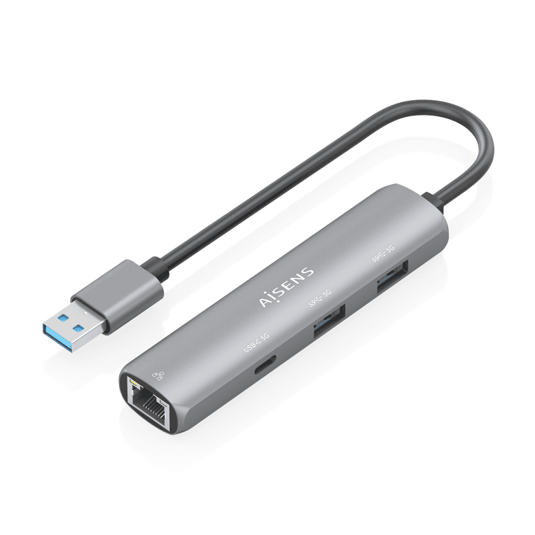 AISENS USB3.0 Dock USB-A A Ethernet Gigabit + Hub 1xUSB-C+2xUSB-A, Gris, 15cm