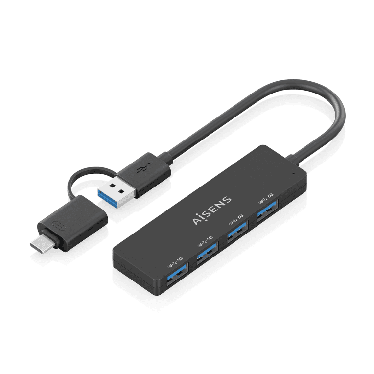 AISENS Hub USB 3.1 USB-C USB-A, USB-C/M+USB-A/M-4xTIPO A/H, Negro, 15cm