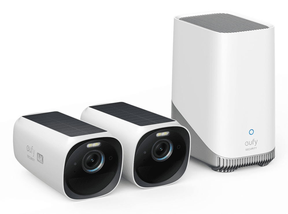 Eufy Kit de 2 cámaras eufyCam 3 de Security, cámara de seguridad 4K con panel solar integrado, IA de reconocimiento facial, cámara de seguridad con almacenamiento local ampliable, cámara exterior con energía constante, foco y visión nocturna en color, sin tasas mensuales