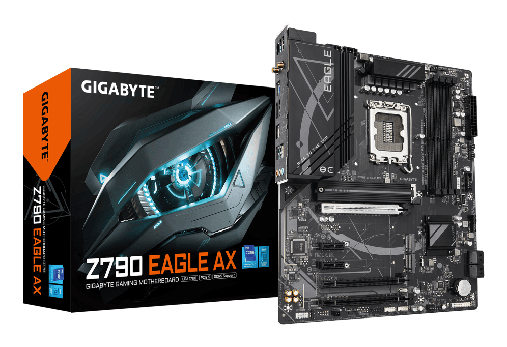 GIGABYTE Z790 EAGLE AX Placa base - Soporta CPUs Intel Core de 14ª generación, VRM digital de 12+1+1 fases, hasta 7600MHz DDR5 (OC), 3xPCIe 4.0 M.2, Wi-Fi 6E, LAN de 2.5GbE, USB 3.2 Gen 2