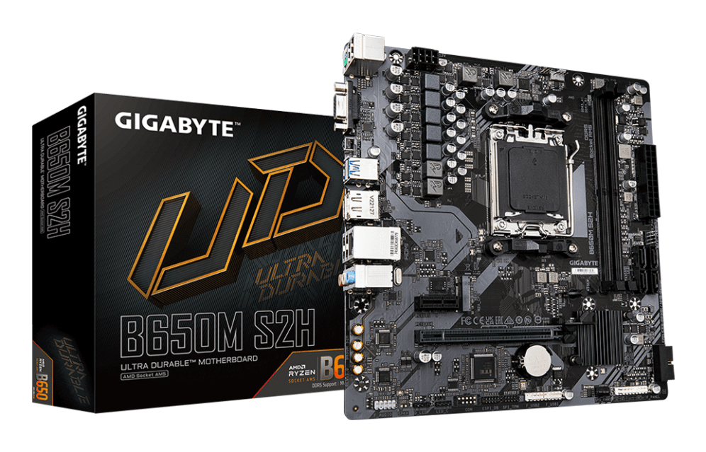 GIGABYTE B650M S2H Placa base - AMD Ryzen serie 9000, VRM de 5+2+2 fases, hasta 6400 MHz DDR5 (OC), 1xPCIe 4.0 M.2, LAN GbE, USB 3.2 Gen 1