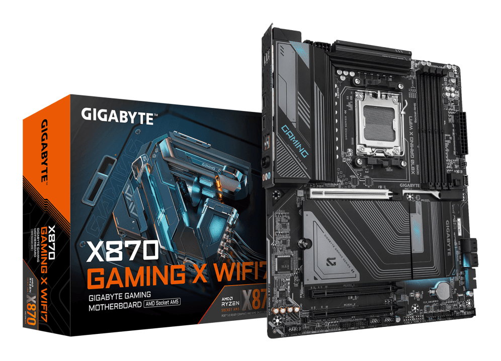 GIGABYTE X870 GAMING X WIFI7 Placa Base - Compatible con CPUs AMD Ryzen 9000, 16+2+2 fases VRM, hasta 8000MHz DDR5 (OC), 1xPCIe 5.0 + 2xPCIe 4.0, Wi-Fi 7, LAN 2.5GbE, USB 4