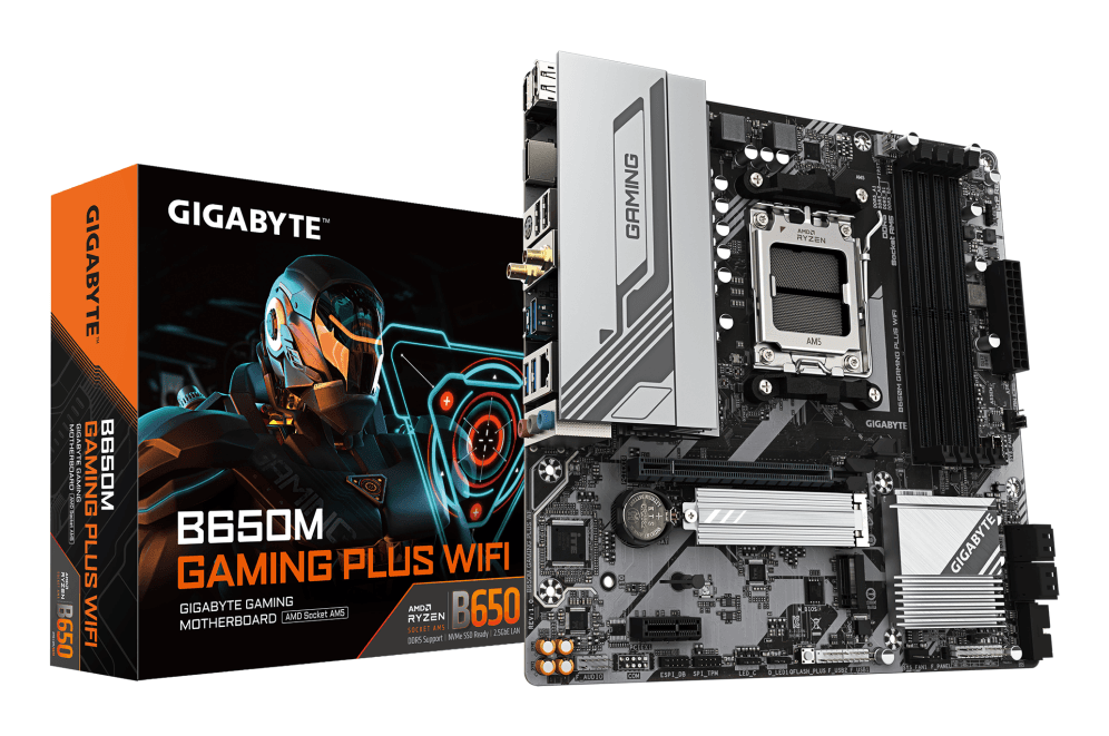 GIGABYTE B650M GAMING PLUS WIFI Placa base - Procesadores AMD Ryzen 9000, VRM de 5+2+2 fases, hasta 8000 MHz DDR5, 2xPCIe 4.0 M.2, LAN 2.5GbE, WIFI 6E, USB 3.2 Gen 1
