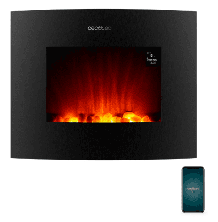 Cecotec ReadyWarm 2650 Curved Flames Connected Interior Chimenea eléctrica de pared Eléctrico Negro