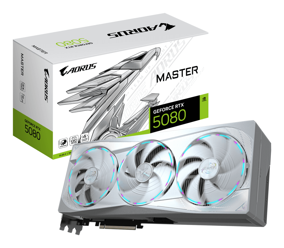 GIGABYTE AORUS GeForce RTX 5080 MASTER ICE 16G Tarjeta Gráfica - 16GB GDDR7, 256 bits, PCI-E 5.0, 2805MHz Core Clock, 3 x DP 2.1a, 1 x HDMI 2.1b, NVIDIA DLSS 4, GV-N5080AORUSM ICE-16GD