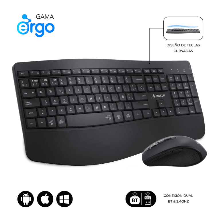SUBBLIM SUBKBC-DCOPW2 teclado Ratón incluido Hogar / Oficina RF Wireless + Bluetooth QWERTY Español Negro