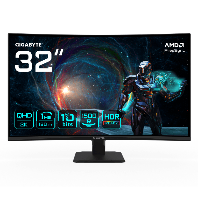 GIGABYTE GS32QCA 31.5" Monitor Curvo para Gaming QHD - 2560 x 1440, 180Hz, 1ms, 250 cd/m², FreeSync, HDR Ready, HDMI 2.0, DisplayPort 1.4