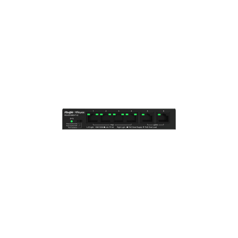 Ruijie Networks RG-ES106D-P V2 switch No administrado Fast Ethernet (10/100) Energía sobre Ethernet (PoE) Negro