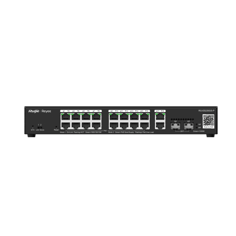 Ruijie Networks RG-ES220GS-P switch Gestionado L2 Gigabit Ethernet (10/100/1000) Energía sobre Ethernet (PoE) Negro