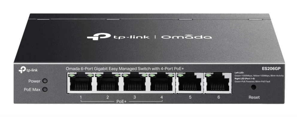 TP-Link Omada ES206GP switch Gestionado Gigabit Ethernet (10/100/1000) Energía sobre Ethernet (PoE) Negro