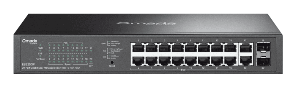 OMADA ES220GP switch Gestionado Gigabit Ethernet (10/100/1000) Energía sobre Ethernet (PoE) Negro