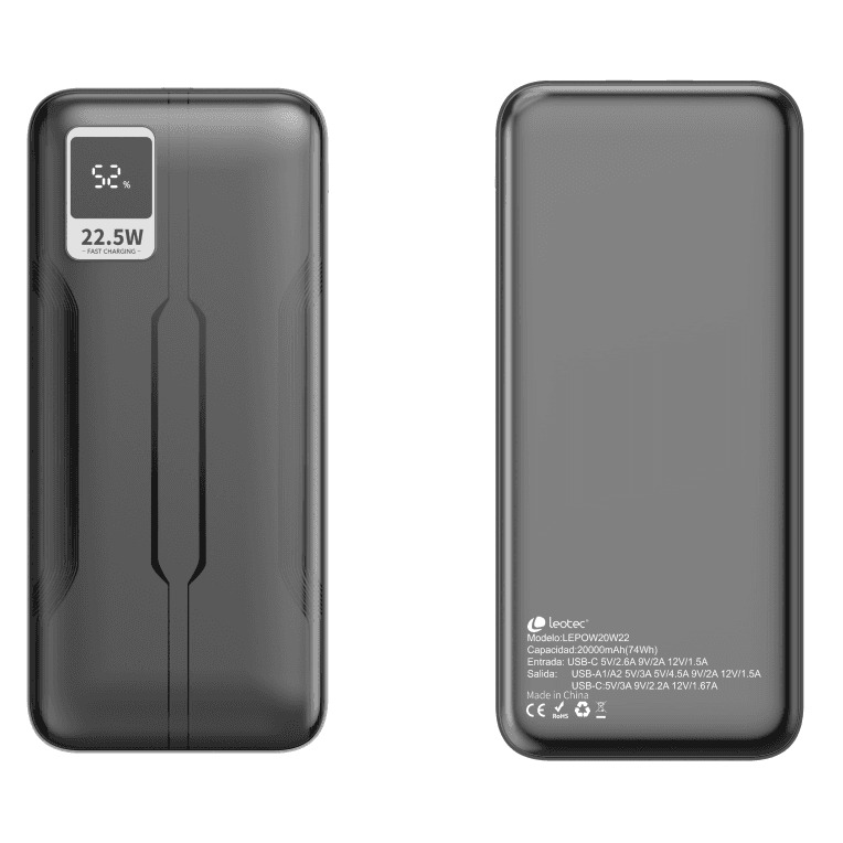 Leotec LEPOW20W22K batería externa Polímero de litio 20000 mAh Negro