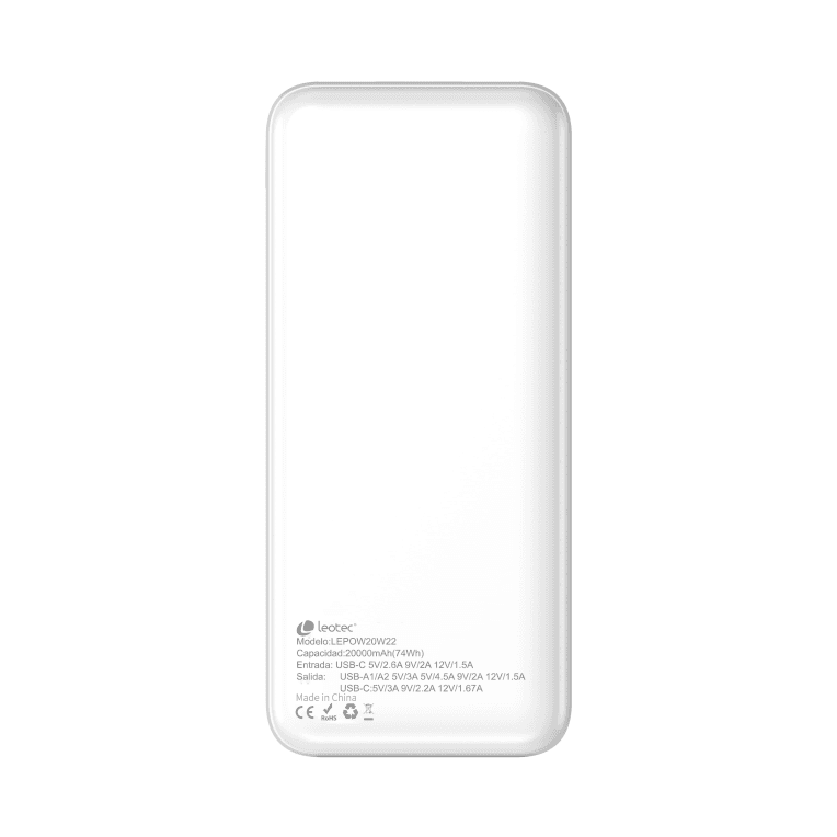 Leotec LEPOW20W22W batería externa Polímero de litio 20000 mAh Blanco