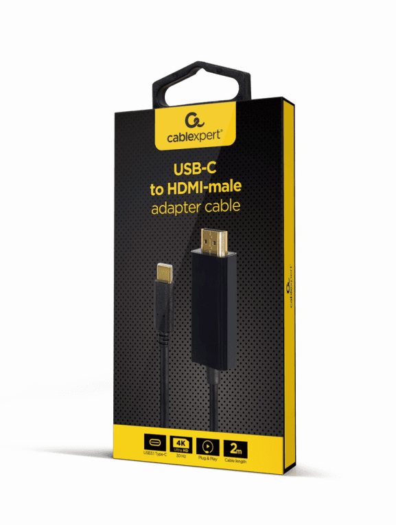 Gembird A-CM-HDMIM-01 adaptador de cable de vídeo 2 m USB Tipo C HDMI Negro