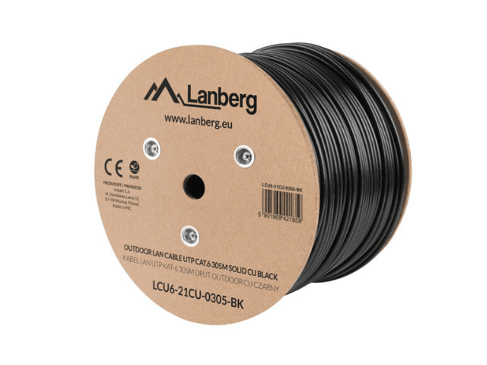 Lanberg LCU6-21CU-0305-BK cable de red Negro 305 m Cat6 U/UTP (UTP)