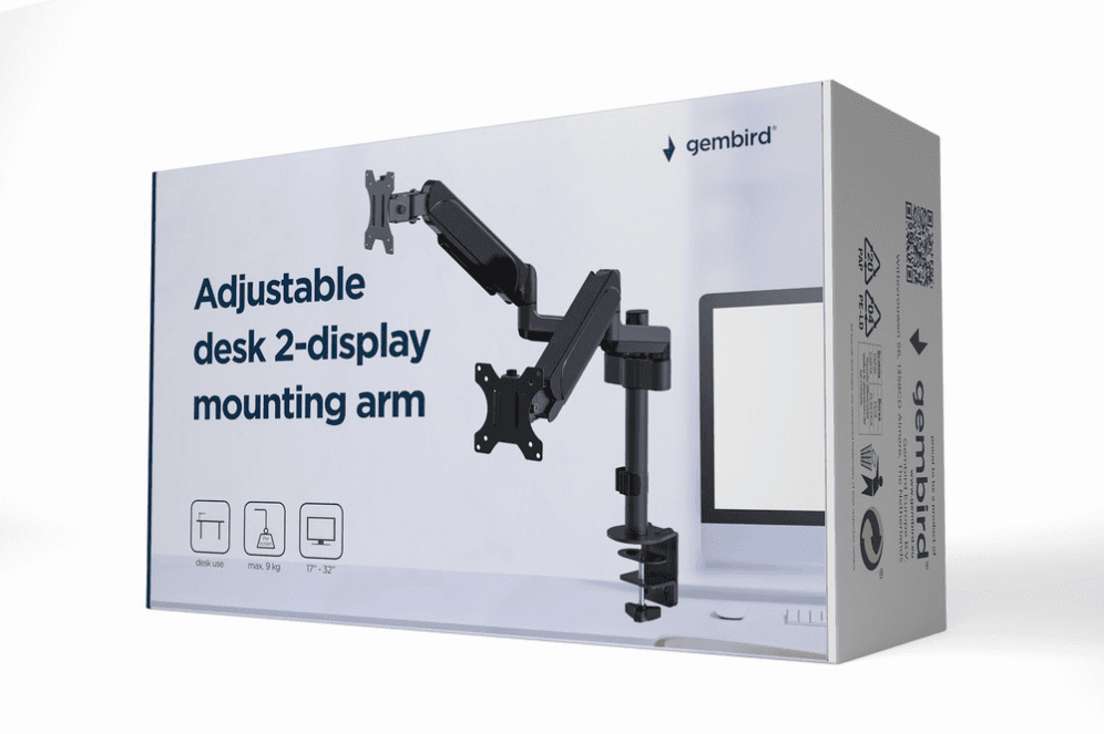 Gembird MA-DA2P-01 soporte para monitor 81,3 cm (32") Escritorio Negro