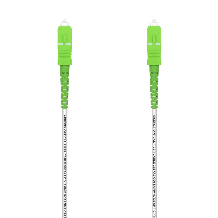 AISENS Cable Fibra Óptica Latiguillo G657A2 3.0 9/125 SMF Simplex CPR DCA LSZH, SC/APC-SC/APC, Blanco, 3.0 m