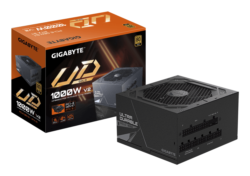 GIGABYTE UD1000GM PG5 V2 Fuente de Alimentación – PCIe Gen 5.1, 80 PLUS Gold, Diseño completamente modular, Ventilador de 120 mm, Compatible con ATX 3.1, Enchufe EU